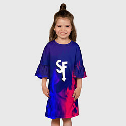 Платье клеш для девочки Sally face neon flame, цвет: 3D-принт — фото 2