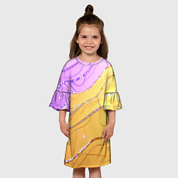 Платье клеш для девочки Фиолетово-золотая текстура с блестяшками, цвет: 3D-принт — фото 2