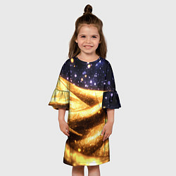 Платье клеш для девочки Золотая текстура и синее небо, цвет: 3D-принт — фото 2
