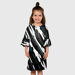 Платье клеш для девочки Разводы белым на черном, цвет: 3D-принт — фото 2