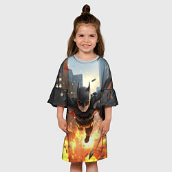 Платье клеш для девочки Бэтмен в полете над огнем, цвет: 3D-принт — фото 2