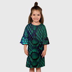 Платье клеш для девочки Бирюзовая змеиная кожа, цвет: 3D-принт — фото 2