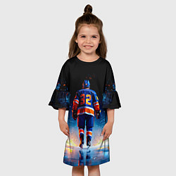 Платье клеш для девочки Хоккеист в синем пламени, цвет: 3D-принт — фото 2