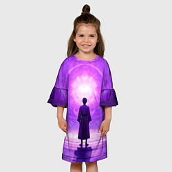 Платье клеш для девочки Айкидоист на фиолетовом, цвет: 3D-принт — фото 2