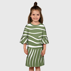 Платье клеш для девочки Полоски зеленой зебры, цвет: 3D-принт — фото 2