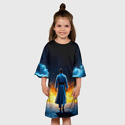 Платье клеш для девочки Айкидоист в огне и синий дым, цвет: 3D-принт — фото 2