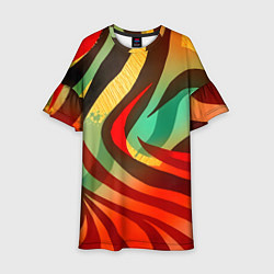 Платье клеш для девочки Жаркая полосатая абстракция, цвет: 3D-принт