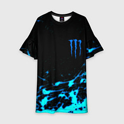 Платье клеш для девочки Monster energy голубые краски, цвет: 3D-принт