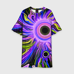 Платье клеш для девочки Абстрактный неоновый космос - чёрная дыра, цвет: 3D-принт