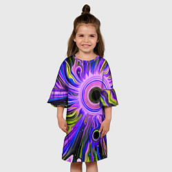 Платье клеш для девочки Абстрактный неоновый космос - чёрная дыра, цвет: 3D-принт — фото 2