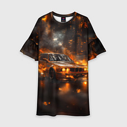 Платье клеш для девочки БМВ в огне, цвет: 3D-принт