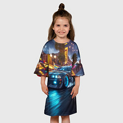 Платье клеш для девочки ВМБ неоновый свет, цвет: 3D-принт — фото 2
