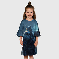 Платье клеш для девочки Волк в доспехах, цвет: 3D-принт — фото 2
