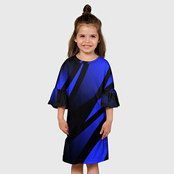 Платье клеш для девочки Чёрный с синий абстрактные полосы, цвет: 3D-принт — фото 2