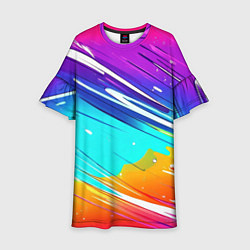 Платье клеш для девочки Радужные брызги краски текстура, цвет: 3D-принт