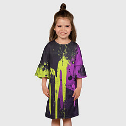 Платье клеш для девочки Желтая и фиолетовая краска на черном, цвет: 3D-принт — фото 2