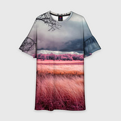 Детское платье Поле и деревья пейзаж - инфракрасный стиль
