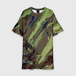 Платье клеш для девочки Абстракция тон хаки, цвет: 3D-принт