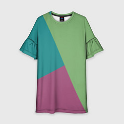Платье клеш для девочки Сине-зелёно-розовый тёмный трёхцветный, цвет: 3D-принт