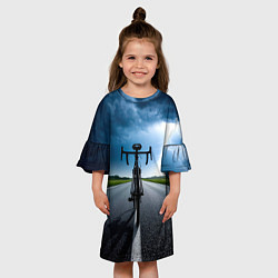 Платье клеш для девочки Дорожный велосипед и молния, цвет: 3D-принт — фото 2