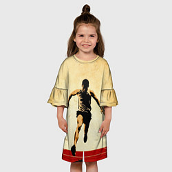 Платье клеш для девочки Прыжок в длину на бежевом, цвет: 3D-принт — фото 2