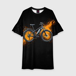 Платье клеш для девочки Электровелосипед на черном, цвет: 3D-принт