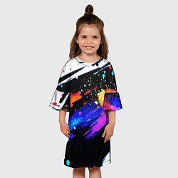 Платье клеш для девочки Разноцветные блестящие кляксы - текстура, цвет: 3D-принт — фото 2