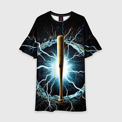 Платье клеш для девочки Бейсбольная бита в молниях, цвет: 3D-принт