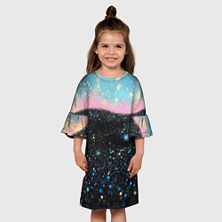 Платье клеш для девочки Блестящая текстура на черном, цвет: 3D-принт — фото 2