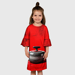 Платье клеш для девочки Камень для кёрлинга на красном, цвет: 3D-принт — фото 2