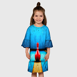 Платье клеш для девочки Красная кегля на синем, цвет: 3D-принт — фото 2