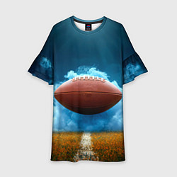 Платье клеш для девочки Мяч для американского футбола синий дым, цвет: 3D-принт