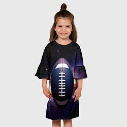 Платье клеш для девочки Мяч для регби в космосе, цвет: 3D-принт — фото 2