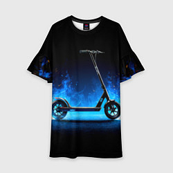 Платье клеш для девочки Самокат в синем пламени, цвет: 3D-принт