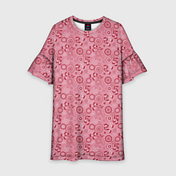 Платье клеш для девочки Красно белый деревенский узор ретро, цвет: 3D-принт