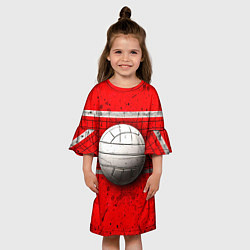 Платье клеш для девочки Волейбольная сетка и мяч на красном, цвет: 3D-принт — фото 2