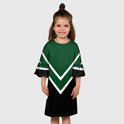 Платье клеш для девочки Зелёный с чёрным и белые полосы, цвет: 3D-принт — фото 2