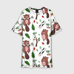 Платье клеш для девочки Бобер и полено, цвет: 3D-принт