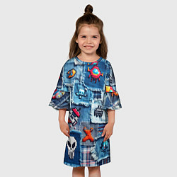 Платье клеш для девочки Пиксельный космос, цвет: 3D-принт — фото 2