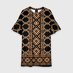 Детское платье Золотые узоры на черном с канатами - вышиванка руб