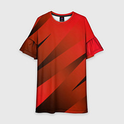 Платье клеш для девочки Красно-коричневый абстрактные полосы, цвет: 3D-принт