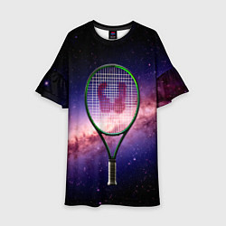 Платье клеш для девочки Теннисная ракетка в космосе, цвет: 3D-принт
