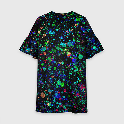 Детское платье Чёрный с брызгами сине-зелёными абстракция / 3D-принт – фото 2