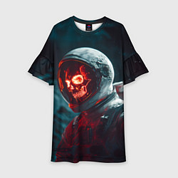 Платье клеш для девочки Череп космонавта красного цвета, цвет: 3D-принт