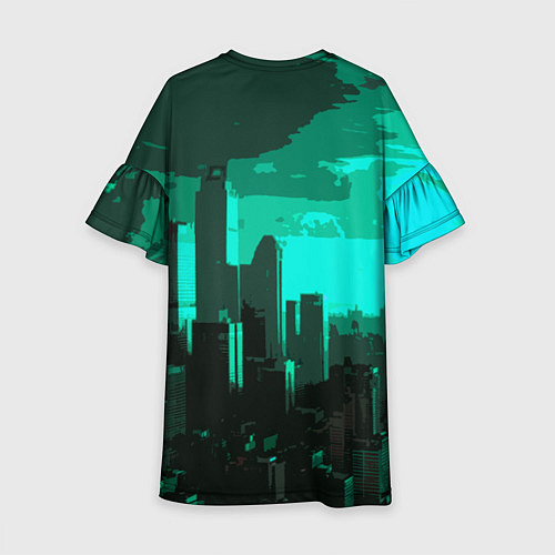 Детское платье Стилизованный город бирюзовый / 3D-принт – фото 2