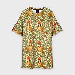 Платье клеш для девочки Птицы сирин на ветках, цвет: 3D-принт