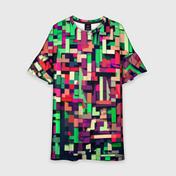 Платье клеш для девочки Зелёно-розовый геометричные фигуры, цвет: 3D-принт