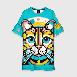 Платье клеш для девочки Портрет абстрактного кота, цвет: 3D-принт