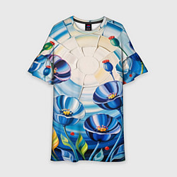 Детское платье Импасто - синие маки в поле