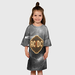 Платье клеш для девочки ACDC ретро логотип, цвет: 3D-принт — фото 2